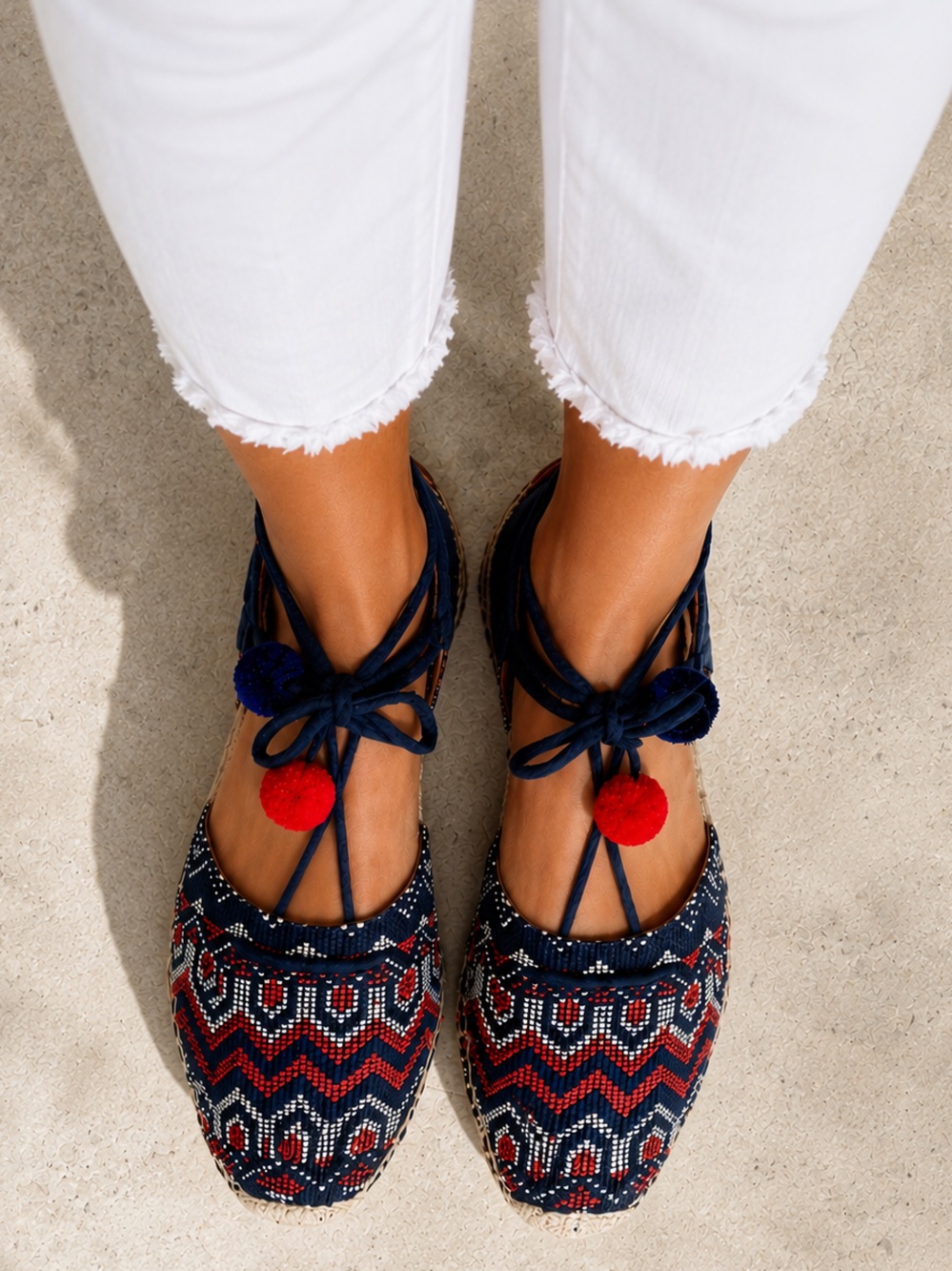 Aquazzura Firenze Belgravia Blue Suede Multicolored Textile Pom-Pom Espadrilles